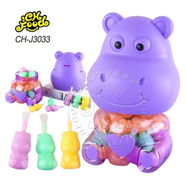 Halal Mix Fruit Flavor Cute Hippo Shape Jelly Candy in Cartoon Animal Hippopotamus Plastic Bottle Wholesale and OEM Candy
