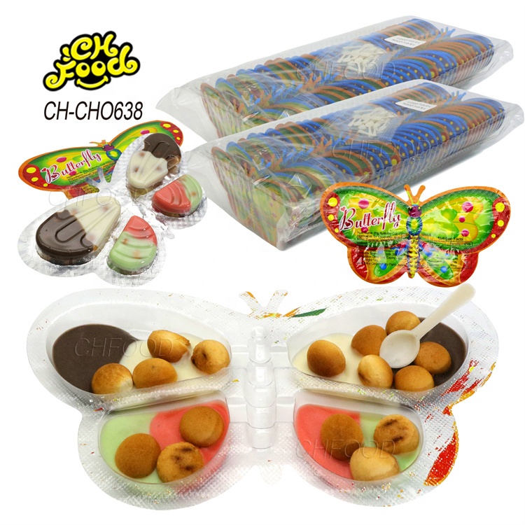 3 in 1 Flavor Butterfly Chocolate Jam with Biscuit Candy Sweets for Children Wholesale Halal Snacks