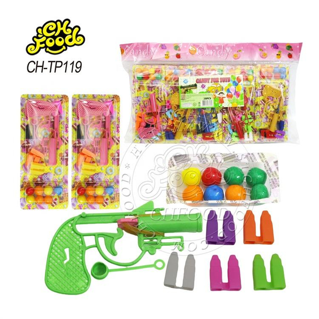 Factory Wholesale Cheap Plastic Small Gun with Building Block Toys and Puffed Candy for Children