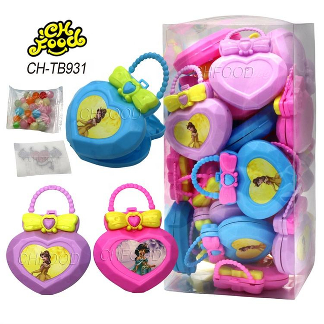Wholesale OEM Plastic Cute Fashion Love Shape Handbag Lucky Bag Toy With Mini Tablet Candy Ball and Tattoo for Girl