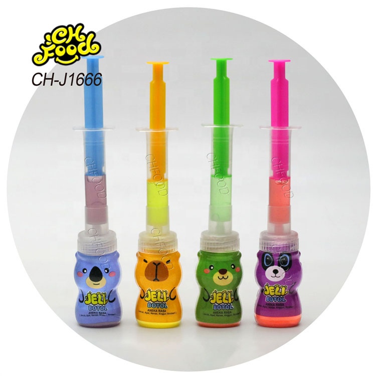 Wholesale and OEM Bear Injection Syringe Shape Fruit Jelly Jam Liquid Candy Sweet Snack for Children Halal Food
