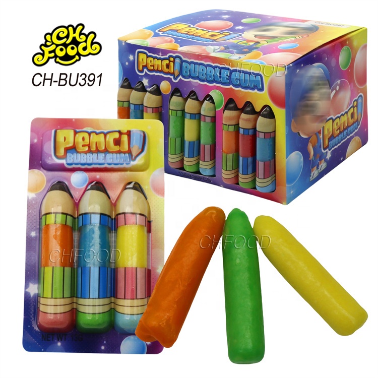 Manufacturer Wholesale OEM Fruit Flavor Pencil Bubble Gum Halal Chewing Gum Candy Sweets