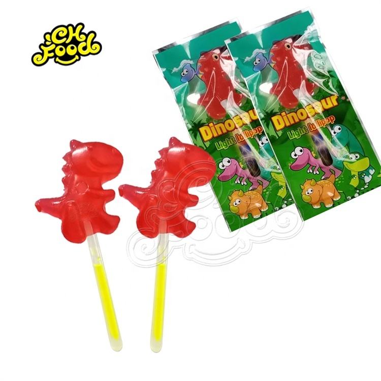 Fluorescent Cute Cartoon Dinosaur Shape Lollipops Glow Stick Sweet Fruit Hard Candy