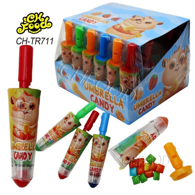 China Candy Sweets Wholesale Custom Private Label Cartoon Whistle Umbrella-Shaped Crayons Candy Toy with Square Chewing Gum
