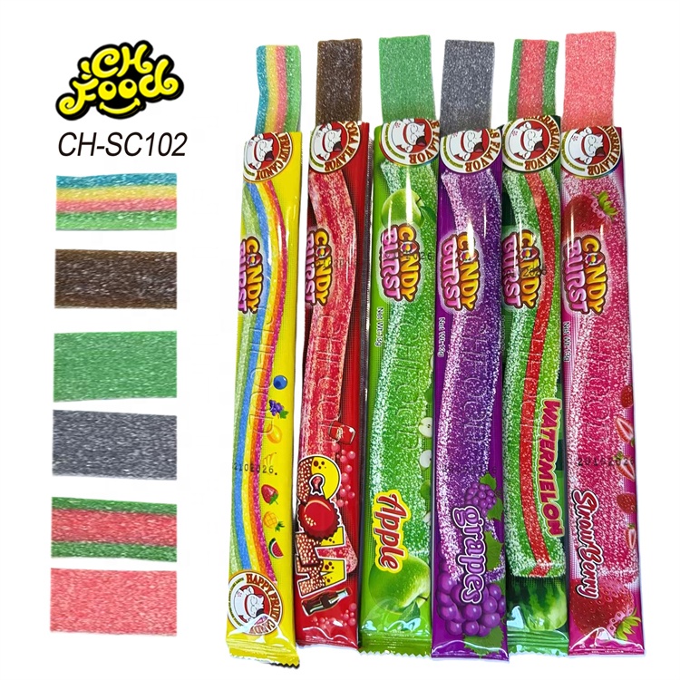 Low MOQ Wholesale and OEM Fruity Sour Belt Gummy Jelly Candy Sweets Soft Chewy Candy Snack