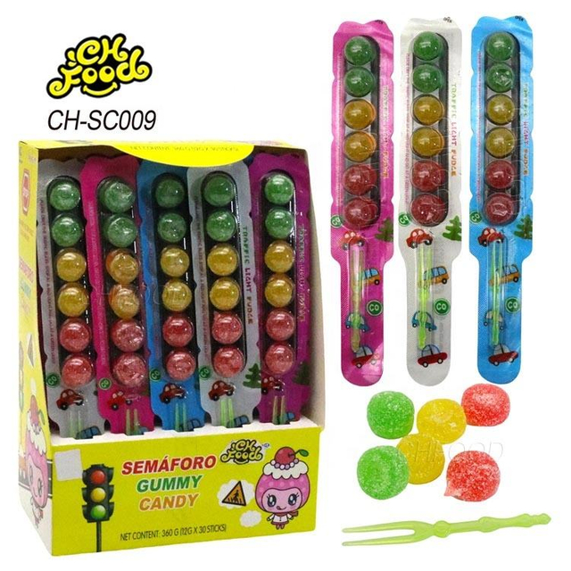 Halal Sugar Coated Traffic Light Fruit Flavor Gummy Jelly Candy Sweets for Kids Wholesale and Custom Soft Sweets Snack Food