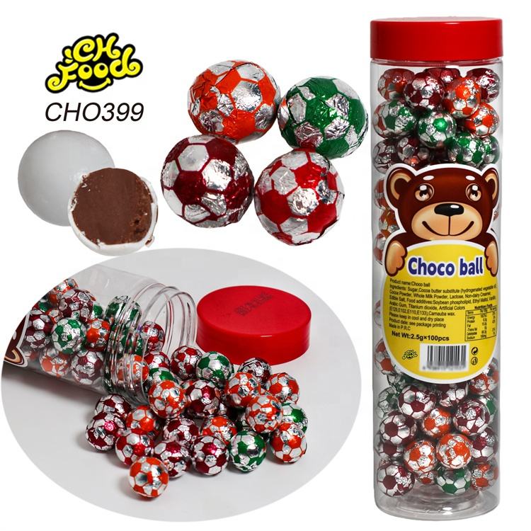 Wholesale and OEM Football Shape Sugar Coated Chocolate Ball Custom Chocolate Sweet Candy