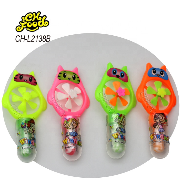 Wholesale Hot Selling Cartoon Cat Windmill Toy with Lollipop Hard Candy for Kids
