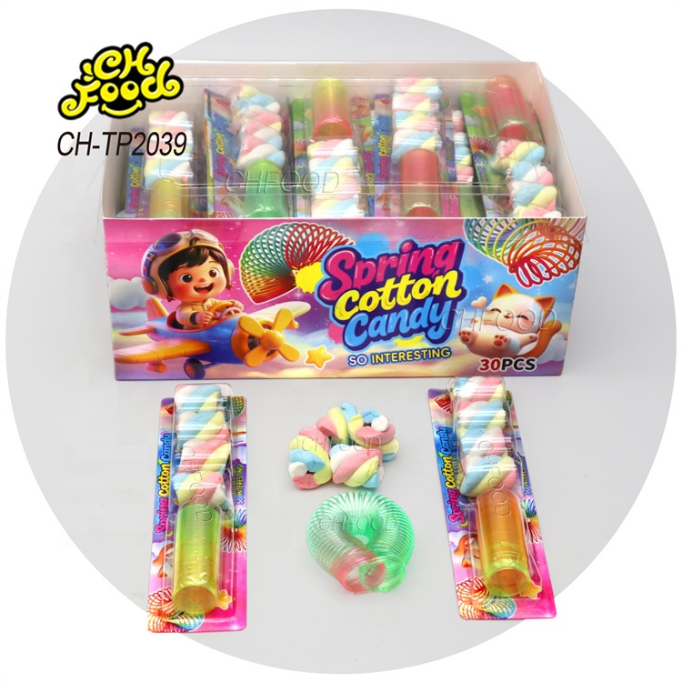 Low MOQ Wholesale 2in1Small Plastic Spring Coil Toy with Twisted String Marshmallow for Kids Custom Children's Candy Toy