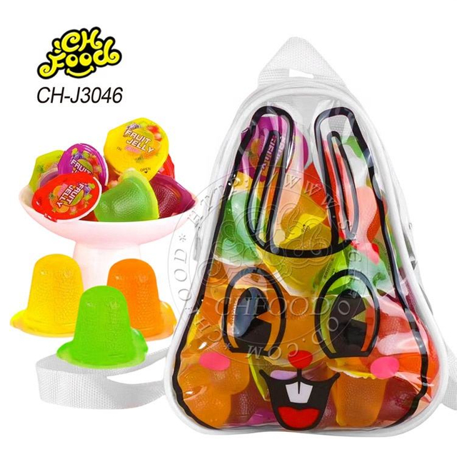 Fruit Soft Jelly Candy Halal Pudding Jelly Cup in Cute Rabbit Backpack Wholesale and OEM Candy Sweets for Kids