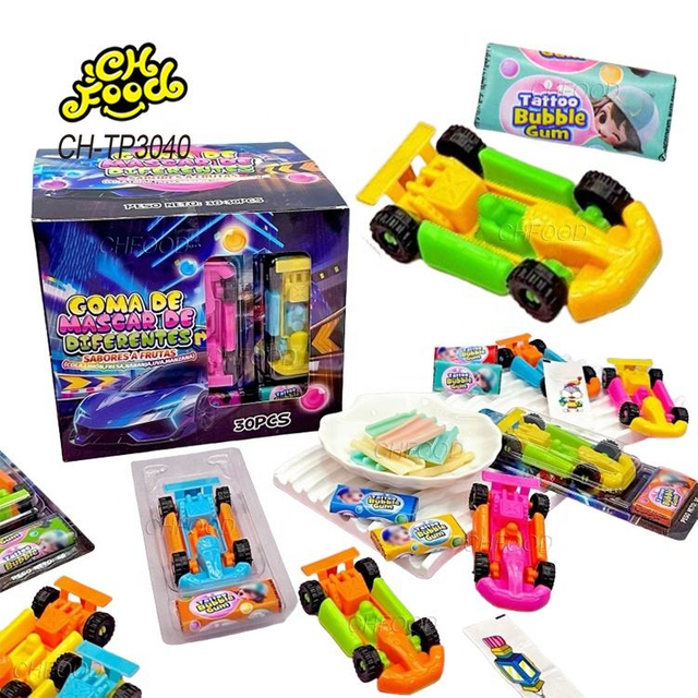 Low MOQ Wholesale 2in1Small Plastic Car Toy with Tattoo Bubble Gum for Kids China Manufacturer Custom Children's Candy Toy