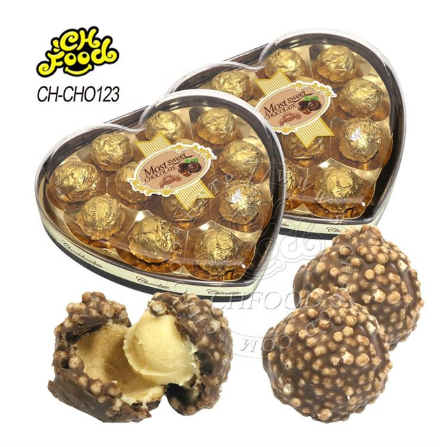 12pcs Heart Golden Chocolate Ball Cookies Chocolate Ball Filled Milk Halal Chocolate Valentine's Day