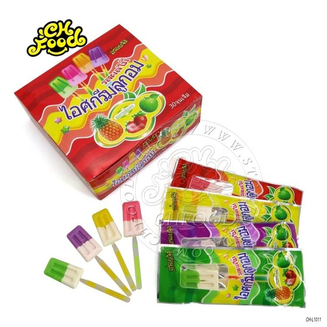 Custom Halal Fruit Fluorescence Hard Sweet Candy Ice Cream Shape Lollipop With Glow Stick