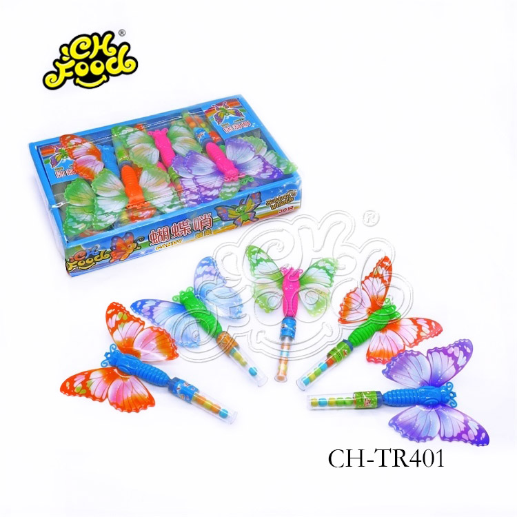 China Cheap Plastic Whistle Butterfly Toy With Candy For Kids