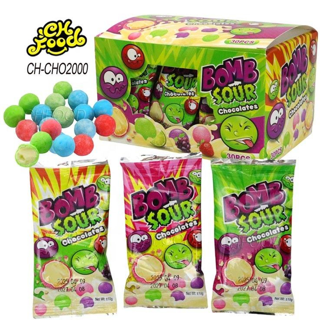 Custom Halal Sour Bomb Chocolates Candy Sweets Ball Wholesale and OEM China Snack for Children