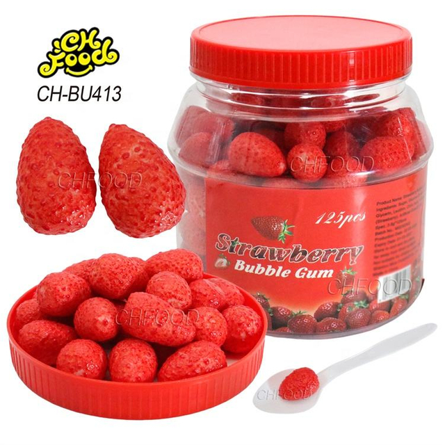 Manufacturer Hot Selling Wholesale OEM Fruit Flavor Strawberry-shaped Bubble Gum Halal Chewing Gum Candy Sweets