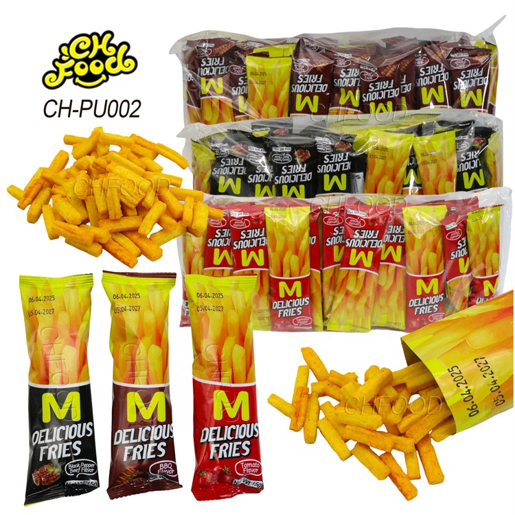 Custom Tomato BBQ and Black Pepper Beef Flavor Salty Delicious Crispy Fries Snack Puffed Food for Kids
