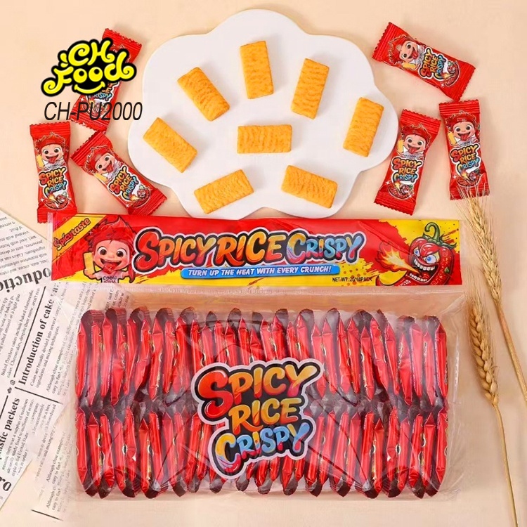 Low MOQ Wholesale Spicy Flavor Rice Crispy Custom Grain Snacks Food Halal Puffed Food