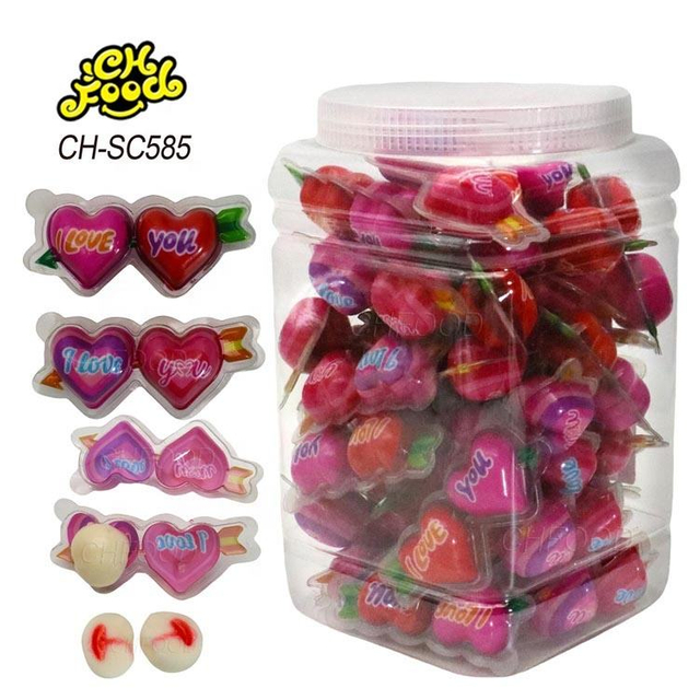 Halal Valentine's Day Heart Shape 10g 3d Cartoon Strawberry Jam Filled in Ball Gummy Candy Wholesale