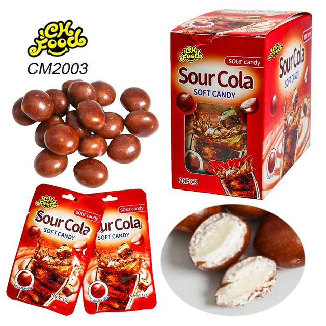 Hot Selling Sweet Item Sour Cola Flavor Sugar Coated Soft Chewy Candy Halal Snack Custom and Wholesale