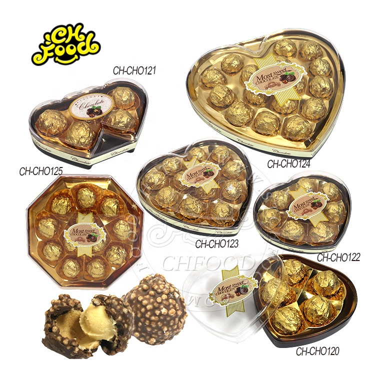 12pcs Heart Golden Chocolate Ball Cookies Chocolate Ball Filled Milk Halal Chocolate Valentine's Day