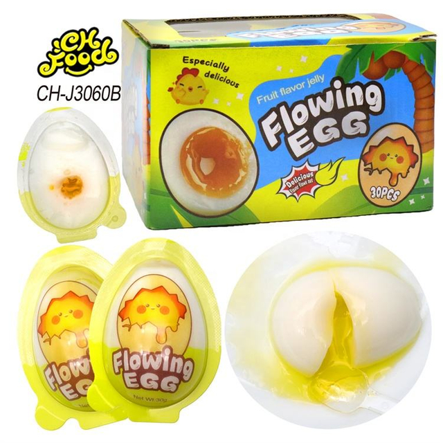 Wholesale Hot Seiing New Item Funny Design Fruity Flowing Egg Jelly Pudding Halal Kids Snack Food Sweets OEM China Candy