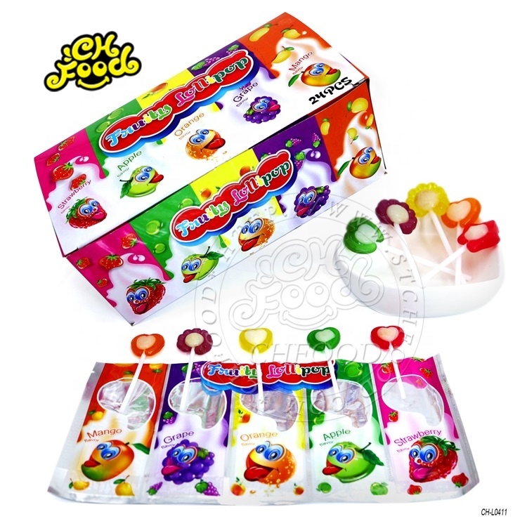 Multi-Shaped Five Flavor Fruity Lollipop In Box