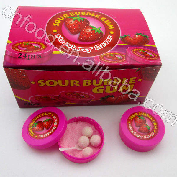 Sour bubble gum / sour powder candy with chewing gum balls candy