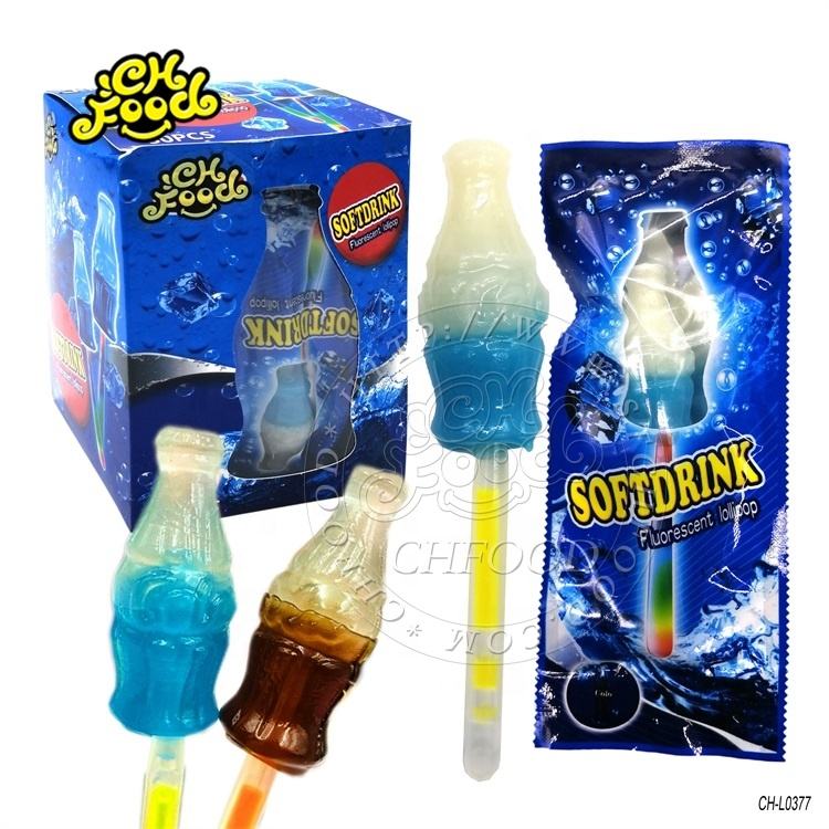 Softdrink Fluorescence Lollipop Cola Bottle Shape Hard Candy