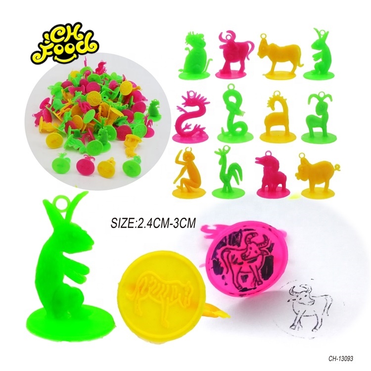 Kids 12 Zodiac Cartoon Animal Stamp Mini Toy Wholesale Cheap Plastic Toy In Bulk For Capsule Ball And Surprise Egg