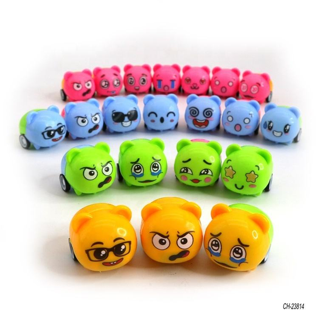 24 Face Cartoon Bear Friction Car Toys Pull Back Car Promotional Capsule Toy