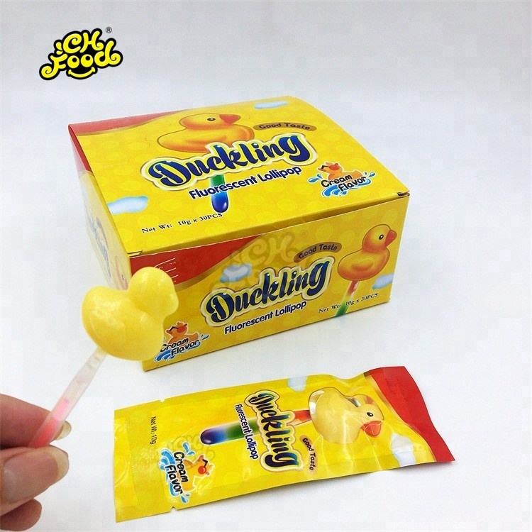 CHFOOD yellow duck lollipop candy with glow stick/light sticks CH-L0359S
