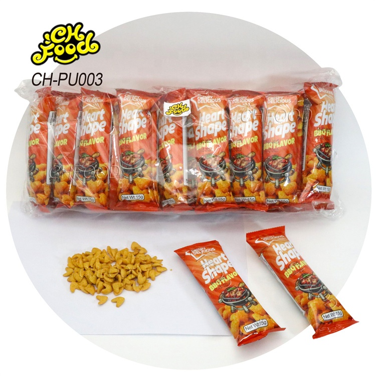 Wholesale Savory and Crispy Spicy BBQ and Cheese Flavor Heart Shape Puffed Food Halal for Kids