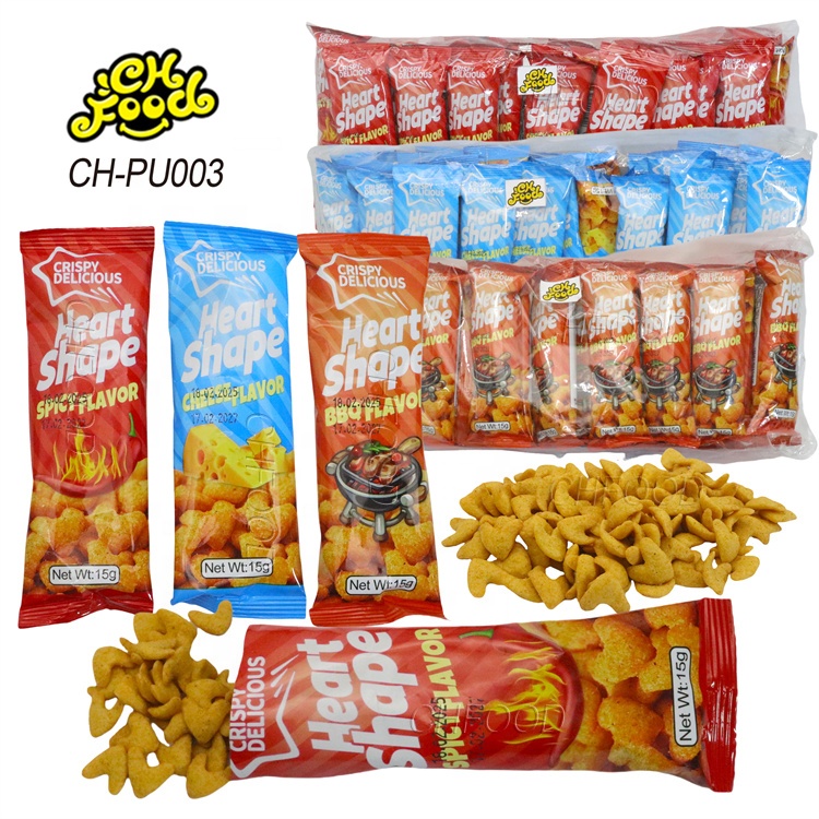 Wholesale Savory and Crispy Spicy BBQ and Cheese Flavor Heart Shape Puffed Food Halal for Kids