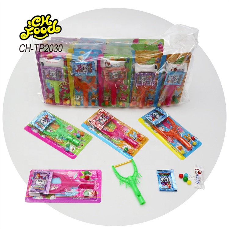 Hot Selling Manufacturer Custom Catapult Toy Small Plastic Slingshot Toy with Jelly Pudding Popping Candy and Puffed Candy Sweet