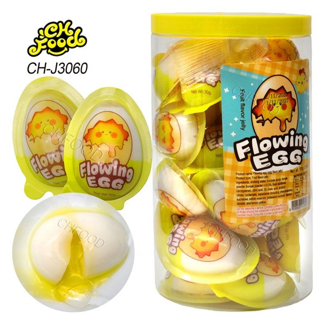 Wholesale New Hot Fruity Flowing Egg Jelly Pudding OEM Egg Shape Jelly Pudding Filled with Fruit Flavor Liquid Candy Sweet Snack