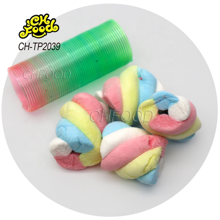 Low MOQ Wholesale 2in1Small Plastic Spring Coil Toy with Twisted String Marshmallow for Kids Custom Children's Candy Toy