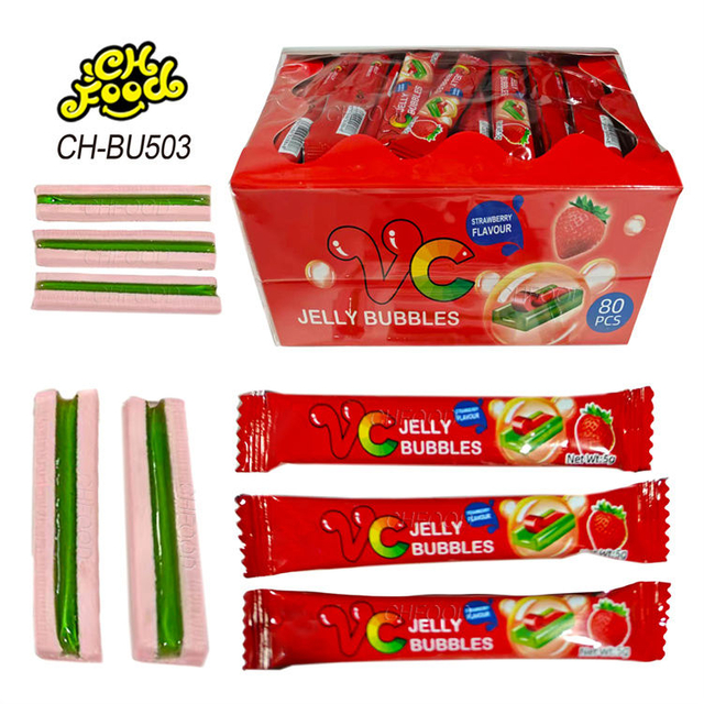 Low MOQ Wholesale Hot Selling VC Jelly Bubble Gum Strawberry Flavor Chewing Gum Halal Candy Sweets