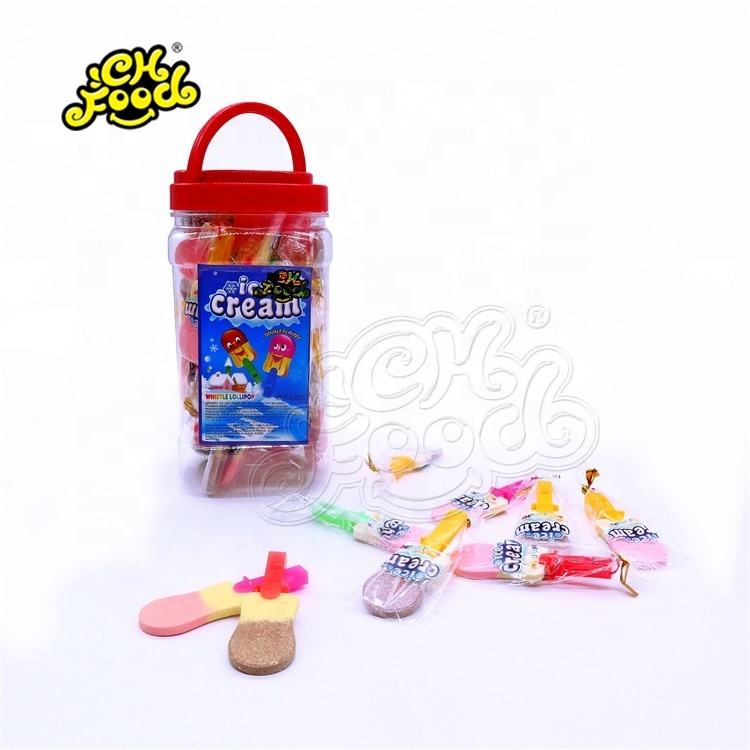 Strawberry /coffee And milk Flavour Ice Cream Shape Press Candy With Whistle/Lollipop candy CH-Y2215