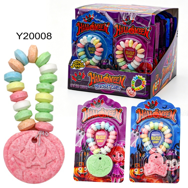 ODM Halloween Bracelet Candies Custom Colorful Sweet Edible Fruit Flavor Skull Pumpkin Tablet Candy for Kids