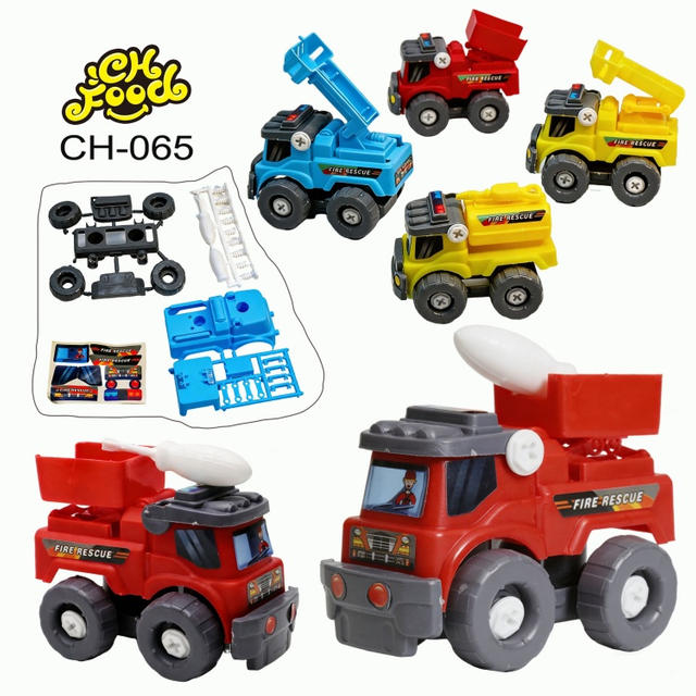 DIY Small Plastic Assemble Toy Car Mixed Shape For Kids Fire Fighting Truck Toy
